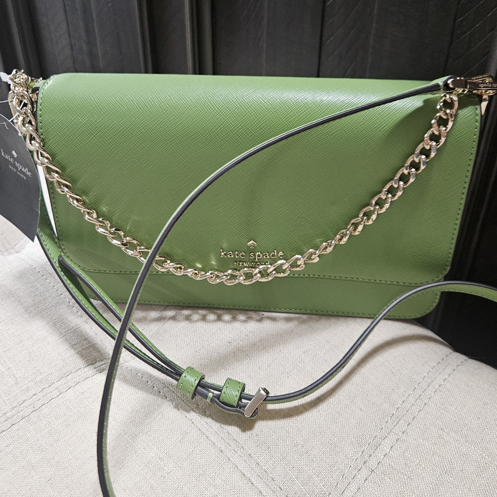 Kate Spade Vibrant Green Crossbody Bag with Gold Chain